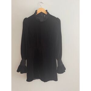 Zara Black Long Sleeve Velvet Mini Dress